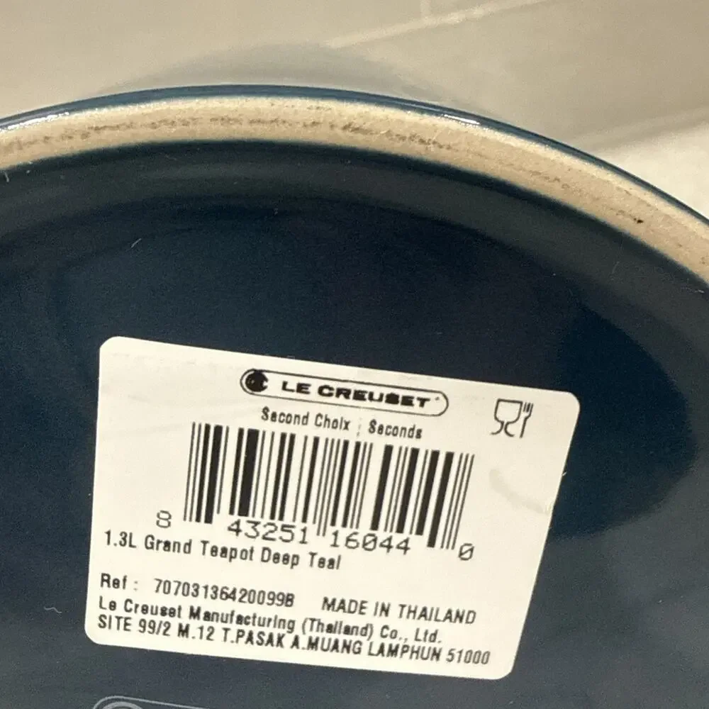 Le Creuset DEEP TEAL Blue Medium Grand Teapot 1.3L 1.4QT Stoneware Glazed NEW
